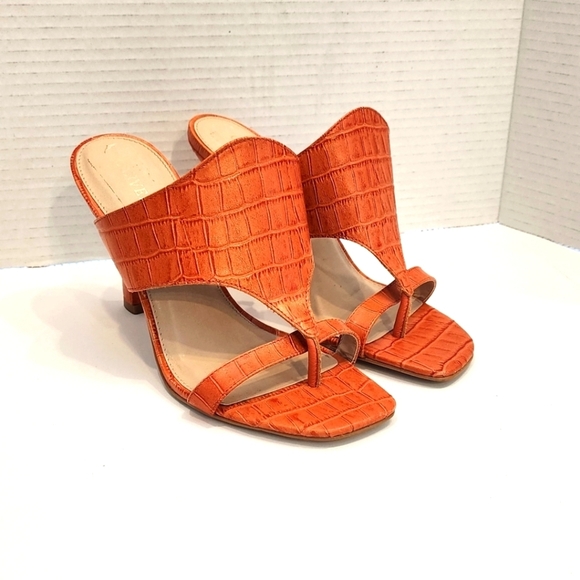 Carvela Shoes - Carvela Women's Orange Croc Print Leather Stiletto Heels Dress Sandal Size 7.5